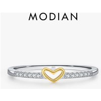 MODIAN 925 Sterling Silver Simple Romantic Heart Finger Ring Trendy Metallic Contrast Design Rings For Women Fine Jewelry