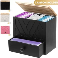 Wood Tampon Holder Bathroom Pad and Tampon Storage Box with Lid and Drawer Feminine Product Organizer for Toilet Desktop Decor