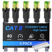 MIZIQIER 5-Pack long CAT8 Flat Network Cable 40Gbps SFTP RJ45 LAN cat 8 Cable Patch Cord for Modem Router Gaming PC PS4/5/6 Xbox
