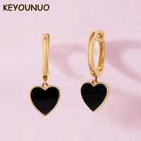 KEYOUNUO Gold Filled Dangle Hoop Earrings For Women Black Enamel Heart Drop Earrings Fashion Party Wedding Jewelry Wholesale