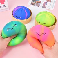 Rainbow Simulation Food Dumpling Bun Squishies with Steamer Soft Squeeze Stress Ball Fidget Sensory Toy Decompression Plaything