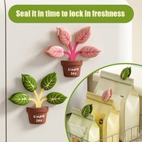Plant Shaped Bag Clips Magnetic Base 4 Leaf Food Sealing Clips Cute Refrigerator Magnet Snack Bag Clips for Kitchen Home Storage