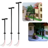 Evemodel 10pcs TT HO OO Scale Metal Lamps Two-Heads Street Light Bright White LED Black Pole LM04