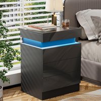 3 Drawers Wooden Nightstand Light/Charging for Bedroom and Living Room Station 2AC/2USB Ports Bluetooth Light Strip UK Plug