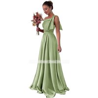Large Bow Bridesmaid Dress with Pleated Satin and Pockets Simple Stylish Ball Dressadies' Guest One Shoulder Dress Customized