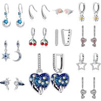 Fashionable 925 Sterling Silver Charming Daisy, Butterfly, Cherry, Blue Feather Earrings, Fit Valentine's Day Fashion Gifts