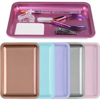 1PC Square Stainless Steel Cosmetic Storage Tray Nail Art Manicure Plate Tweezers Clippers Pens Container False Nails Dish New