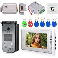 7“ Video Doorbell Kits, Video Intercom Door Phone System, Electric Lock + Power Supply + Door Exit + ID Keyfob for Home Villa