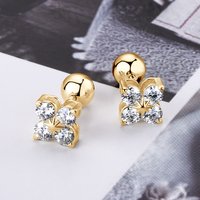 Anziw Lucky Four Leaf Flower Clover Moissanite Stud Earrings 925 Sterling Silver Screw-Back Piercing Ear Jewelry for Women Gift
