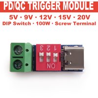 Type-C PD QC Trigger Module 5V 9V 12V 15V 20V DIP Switch Adjustable 100W Decoy with Screw Terminal for Power Bank Router DIY