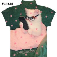 Women Stretch Short Sleeve Top Sweet Core Kpop 2000s T-Shirt Gyaru Coquette Shoujo Tees High Core Kawaii Cute Summer 2026