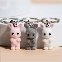 3D Cartoon Flocking Cats and Mouse Keychains Key Ring Animal Key Chains Gifts For Women Men Car Keys DIY Jewelry Kawaii Cat 2025