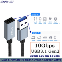 10Gbps Short USB C Female to USB A Male Extension Cable, USB 3.2 Gen 2 OTG,60W &3A Charging USB A to Type-c Adapter Cable