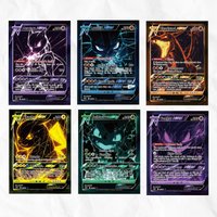 Pokemon Mewtwo Lucario Charizard Pikachu Bulbizarre Gengar 6pcs DIY Cards with Holographic Texture,Premium Anime Collection Card