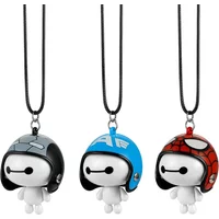 Car Pendant Cute Helmet Baymax Robot Doll Hanging Ornaments Automobiles Rearview Mirror Suspension Decoration Accessories Gifts
