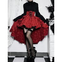 2024 New Retro Gothic High Waist Swallowtail Skirt Women's Steampunk Vintage Lace Up Asymmetrical High Low Skirts Outfits Party