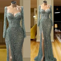 Gorgeous Beaded Mermaid Evening Dresses Long Sleeve Floor Length Prom Gowns Special Occasion Party Customized