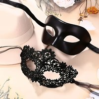 2pcs Hot Sexy Black Lace Eye Mask Venetian Mask for Couples Valentine's Day Party Dress Up Fancy Costume Cosplay Gift