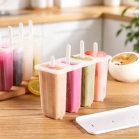 4 Sticks Popsicle Mold Set with Lid Reusable Homemade Ice Cream Frozen Popsicle Tray Household Frozen Popsicle Tray
