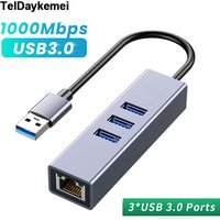 USB C HUB 1000Mbps 3 Ports USB 3.0 Type C HUB USB to Rj45 Gigabit Ethernet Adapter RTL8153 for MacBook Laptop Computer