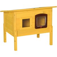 PINGGO Garden Wooden Cat House Hide Cage Outdoor Pet Play Home Waterproof Roof Kitty Shelter Kennel w/ith Door & Window