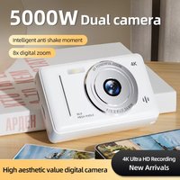 4K Digital Camera Flash 50 Million HD Pixel Retro CCD Portable Card Entry-level Vintage Miniature Camcorder 8x Zoom Auto Focus