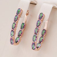 Luxury Vintage Inlaid Synthetic Epidote Golden Drop Earrings Women's Elegant Temperament Banquet Anniversary Jewelry Accessories