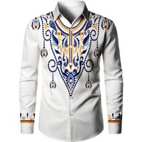 High Quality Men's Leopard Printed Button Shirt Baroque Chain Long Sleeves Party Casual Flap Long Sleeves