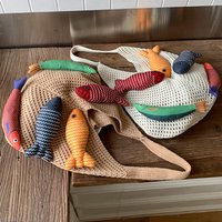 Fish Design Knitting Weave Shoulder Bag Woven Hand Bag 2026 Winter Hobo Bag Travel Handbags Shopper Shopping Purse