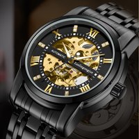 New High-End Luxury Business Men's Mechanical Watch, Automatic Winding, Skeleton Design, Stainless Steel Strap, New Fashionable Casual Simple Stylish Handsome Men's Watch, European, American, Japanese