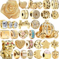 New Gold Charms Handwritten Love Infinity Knot Rose in Bloom Oversized Cupid Heart Beads Fit Original Bracelets DIY Jewelry Gift