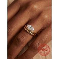 925 Sterling Silver Simple Smooth Wave Marquise Zircon Ring For Women Engagement Party Daily Wear High Quality Fine Jewelry