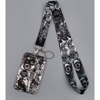 "Weird Girls Gang" Black & White Gothic Skeleton Lanyard Students ID Card Badge Holder Hanging Rope Neck Strap Keychain Gifts