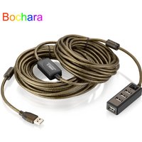 Bochara 4Ports USB 2.0 HUB Extension Cable Male to Female Active Repeater Built-in IC Chipset Dual Shielded 5M 10M 15M