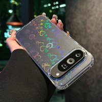 Gradient Laser Love Heart Pattern Clear Case For Google Pixel 10 9 Pro XL 10A 9A 8 8Pro 8A Glitter Transparent Shockproof Cover