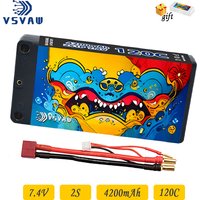 Upgrade VSVAW 2S RC Lipo Battery 7.4V 4200mAh 120C Compatible with 1/10 Drift Car Remote Control Climbing Car Hard Shell Battery