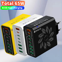 65W 8 Ports USB Charger with Data Cable For Multiple Devices USB Fast Charging Household Wall Adapter Quick Charge 3.0 Charger