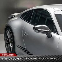 Car Rear View RHD Mirror Covers Caps For Porsche Taycan Turbo S 2019 2020 Dry Carbon Replacement Side Rearview Mirror Covers