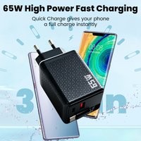 65W GaN Charger With Retractable Charging Cable Quick Charge USB Type C High Power Fast Charging Mobile Phone USB C Charger