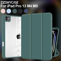 Case for iPad Pro 13 inch 2025 M5 2024 M4, Stylish Trifold Stand Premium Cover with Clear Back Shell TPU Bumper Auto Wake/Sleep