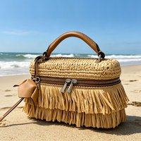 Straw Weave Tassel Decoration Box Bags For Women Luxury Designer Handbag And Purse New Casual Vacation Small Shoulder Crossbody
