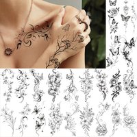 1 Sheet Sketch Butterfly Flowers Temporary Tattoos For Women Hand Clavicle Leg, Fake Tattoo Sticker Long Lasting Realistic Tatoo