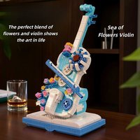 500+ PCS Flower Sea Violin Building Block Toys, Classic and Cool, Bedroom Decoration and Personal Collection, Holiday Gift