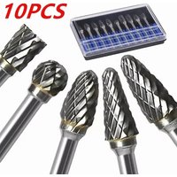 10-teiliges Hartmetall-Fräser-Set, Doppelschnitt-Fräser aus Wolframstahl, Holzbearbeitungs-Schleif- und Schnitzwerkzeug