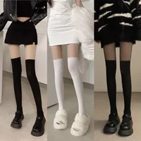 Women's Fake Over-the-Knee Tights JK Style Contrast Color Pantyhose, Sheer to Opaque Thigh High Illusion Stockings (3 Colors)