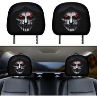 Dark Skull Grim Reaper Pattern Car Headrest Covers 2Pcs Universal Washable Elastic Soft Fabric Headrest Protector Cool