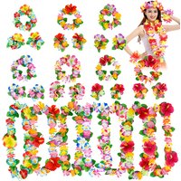 4Pcs/set Hawaiian Artificial Flower Wreath Necklace Hawaii Theme Party Bracelet Garland Summer Beach Wedding Birthday Party Deco