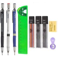 Mechanical Pencils Set 2.0mm with 2B Black/Colors Lead Refill Eraser for Student Writing Sketching Painting Automatic Pencil