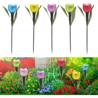 1Pcs Garden Tulip Flower Shape LED Solar Powered Waterproof Tube Lawn Lights Standing Decor For Yard Outdoor Party