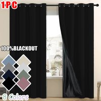 1Pc Solid Color Loop-Style 100% Blackout Curtains, Black Lining, Lightweight, Washable, Suitable for All Seasons, for Bedroom, Living Room, Office, Study, Terrace